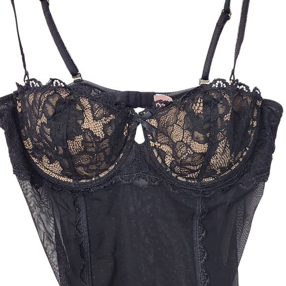 VTG VICTORIAS SECRET BLACK LACE LINGERIE CORSET GARTER WHIMSIGOTH WITCHY SZ 34B - Picture 2 of 13